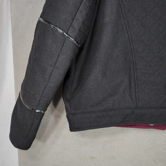 ASOS Quilted Moto Jacket 14 Women Black Bomber Wool Faux Leather Trim Biker READ - Picture 14 of 15